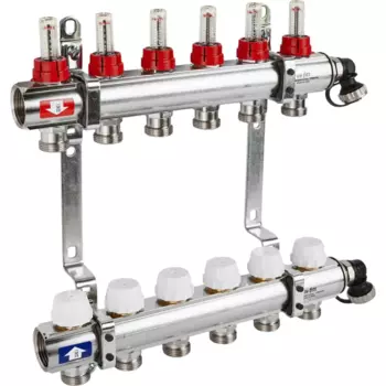 Коллекторная группа Uni-Fitt на 6 выходов 1"x3/4" с расходомерами и вентилем