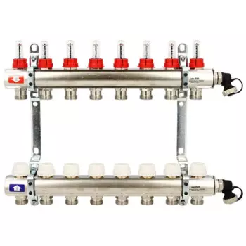 Коллекторная группа Uni-Fitt на 8 выходов 1"x3/4" с расходомерами и вентилем