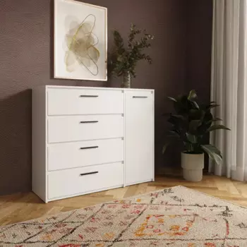 Комод Лион 4 ящика 120х100.2х41.6 см ЛДСП цвет белый