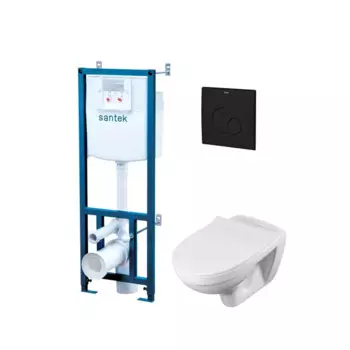 Комплект инсталляция и унитаз Santek Нортон, безободковый с микролифтом, клавиша цвет черный