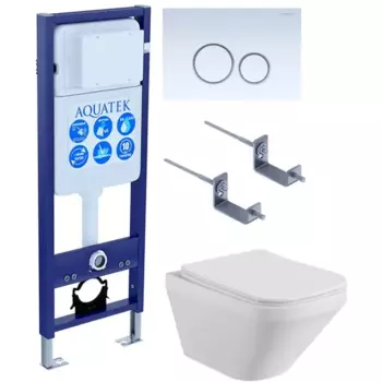 Комплект инсталляция с унитазом Aquatek Лира безободковый с микролифтом клавиша цвет белый