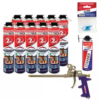 Комплект Polynor для теплоизоляции кровли 10 м: утеплитель (10 шт.), очиститель, угловая насадка, монтажный пистолет