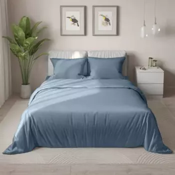 Комплект постельного белья 409 евро полисатин бежево-голубой