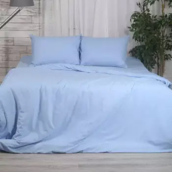 Комплект постельного белья Blue полутораспальный полисатин синий
