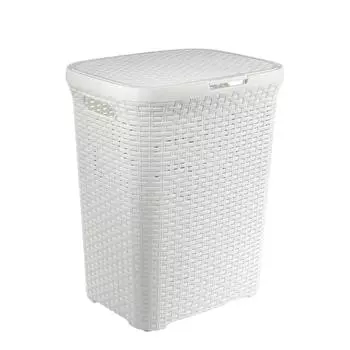 Корзина для белья 60 л ротанг цвет белый