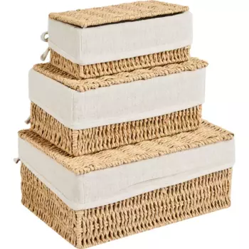 Корзина с крышкой для хранения 24x10.5x14 см бумага цвет бежевый 3 шт