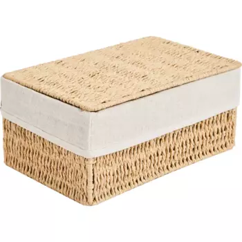 Корзина с крышкой для хранения 26x12x17 см бумага цвет бежевый