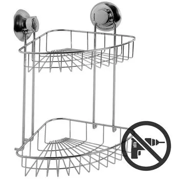 Корзинка подвесная угловая двойная Fest «Expanse» на вакуумной присоске, сталь, цвет хром