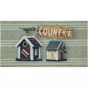 Коврик Country «Дом» 40x75 см, полиамид на ПВХ, цвет зелёный