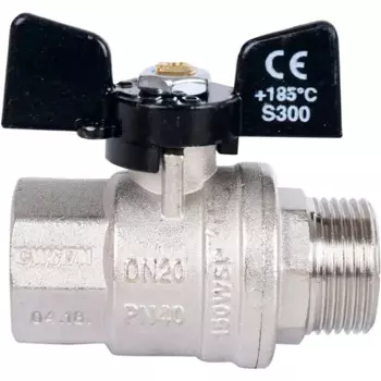 Кран шаровой прямой Bugatti Oregon 307 PN64 3/4" НР/ВР латунь ручка бабочка