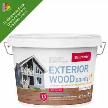 Краска для деревянных фасадов Bayramix Exterior Wood матовая цвет прозрачный 2.7 л