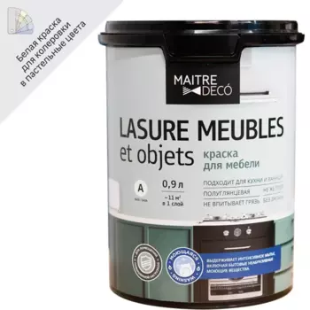 Краска для мебели Maitre Deco Lasure полуглянцевая цвет белый 0.9 л