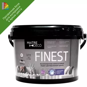 Краска для стен и потолков Maitre Deco Finest матовая прозрачная база C 2.7 л