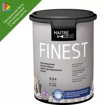 Краска для стен и потолков Maitre Deco Finest матовая прозрачная база C 0.9 л