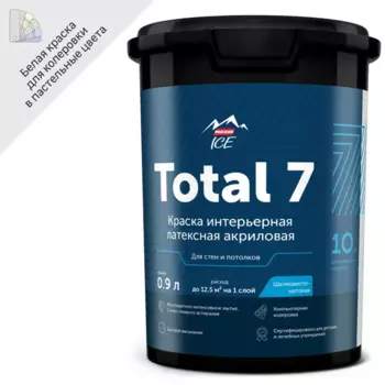 Краска для стен и потолков Parade Total 7 моющаяся шелковисто-матовая цвет белый база А 0.9 л