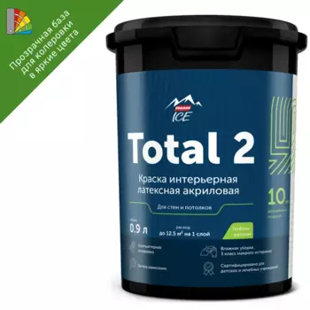 Краска для стен и потолков Parade Total 2 матовая прозрачная база С 0.9 л