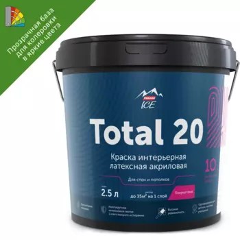 Краска для стен и потолков Parade Total 20 моющаяся полуматовая прозрачная база С 2.5 л