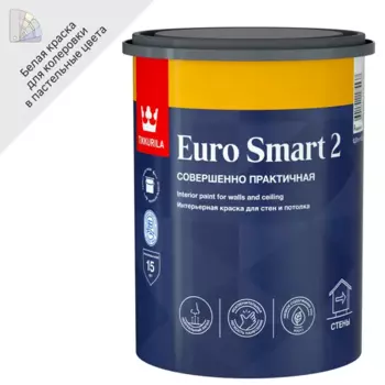 Краска для стен и потолков Tikkurila Euro Smart 2 матовая цвет белый база A 0.9 л