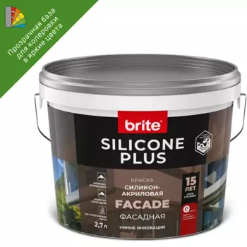 Краска фасадная Brite Silicone Plus матовая цвет прозрачный база С 2.7 л