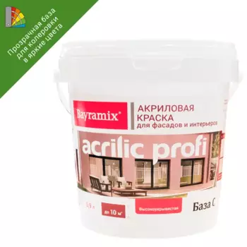 Краска фасадная и для интерьеров Bayramix Acrylic Profi матовая прозрачная база С 0.9 л