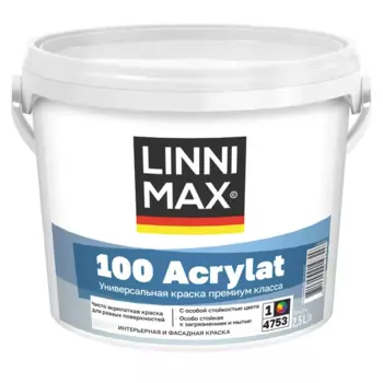 Краска фасадная Linnimax 100 Acrylat цвет белый база Б1 2.5 л