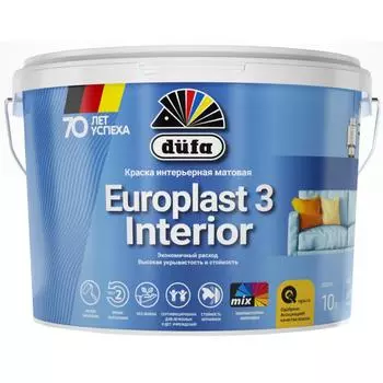 Краска для стен и потолков Dufa Europlast Interior 3 матовая цвет белый 10 л