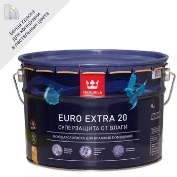 Краска для стен и потолков Tikkurila Euro Extra полуматовая цвет белый база А 9 л