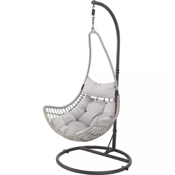 Кресло подвесное 95х95х196 см сталь/ полиротанг белый с опорой