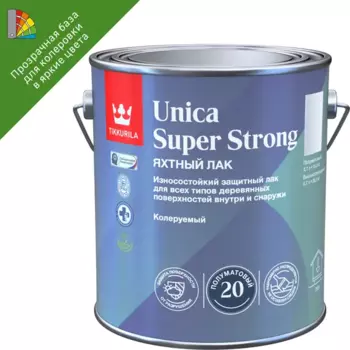 Лак яхтный Tikkurila Unica Super Strong База ЕР бесцветный полуматовый 2.7 л