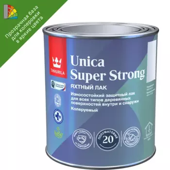 Лак яхтный Tikkurila Unica Super Strong База ЕР бесцветный полуматовый 0.9 л