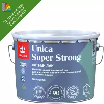 Лак яхтный Tikkurila Unica Super Strong База ЕР бесцветный высокоглянцевый 9 л