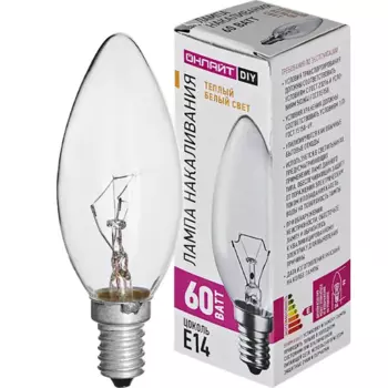 Лампа накаливания Е14 60 Вт теплый белый свет