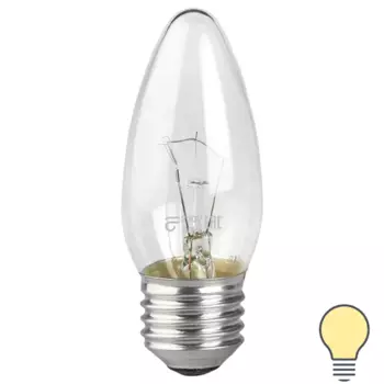 Лампа накаливания E27 230 В 60 Вт свеча прозрачная 660 лм, тёплый белый свет
