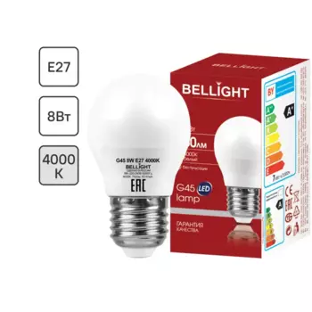 Лампа светодиодная Bellight E27 175-250 В 8 Вт шар 750 лм нейтральный белый цвет света