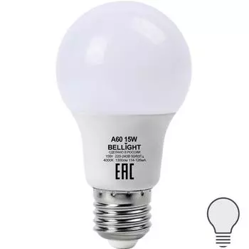 Лампа светодиодная E27 220 В 15 Вт груша матовая 1300 лм, нейтральный белый свет