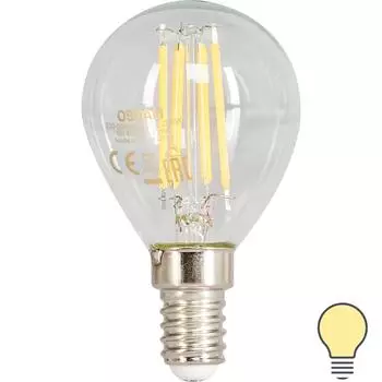 Лампа светодиодная филаментная Osram E14 220 В 5 Вт шар прозрачная 520 лм тёплый белый свет, для диммера
