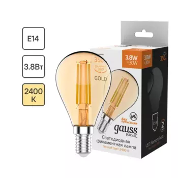 Лампа светодиодная Gauss E14 170-240 В 3.8 Вт шар тонированная 350 лм теплый белый свет