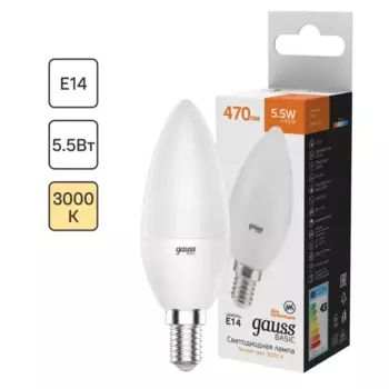 Лампа светодиодная Gauss E14 170-240 В 5.5 Вт свеча матовая 470 лм теплый белый свет
