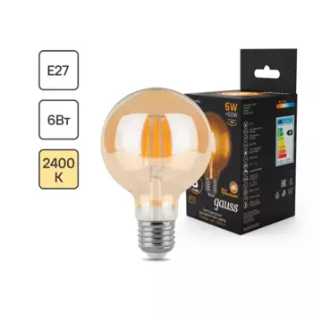Лампа светодиодная Gauss Filament G95 E27 265 В 6 Вт шар 550 лм теплый белый цвет света