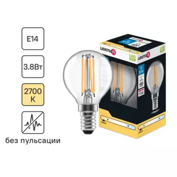 Лампа светодиодная Lexman E14 220-240 В 4 Вт шар прозрачная 400 лм теплый белый свет