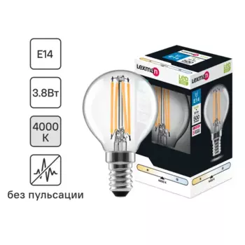 Лампа светодиодная Lexman E14 220-240 В 3.8 Вт шар прозрачная 500 лм нейтральный белый свет