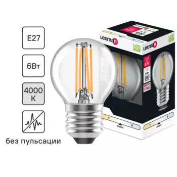Лампа светодиодная Lexman E27 220-240 В 6 Вт шар прозрачная 800 лм нейтральный белый свет