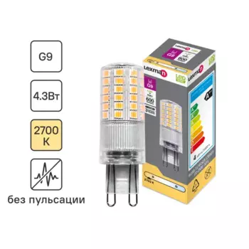 Лампа светодиодная Lexman G9 170-240 В 4.3 Вт капсула прозрачная 600 лм теплый белый свет