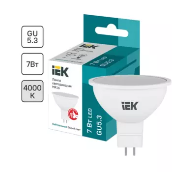 Лампа светодиодная MR16 IEK Софит GU5.3 7 Вт 4000 К свет холодный белый