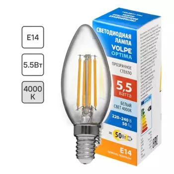 Лампа светодиодная Volpe E14 210-240 В 5.5 Вт свеча прозрачная 500 лм нейтральный белый свет