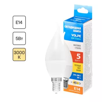 Лампа светодиодная Volpe E14 220-240 В 5 Вт свеча на ветру матовая 470 лм теплый белый свет