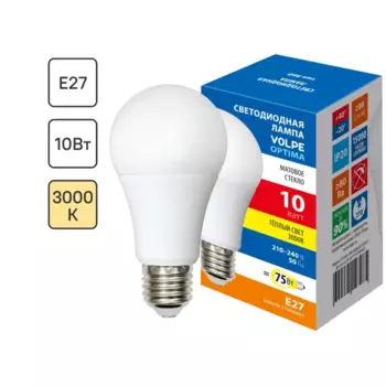 Лампа светодиодная Volpe E27 210-240 В 10 Вт груша матовая 800 лм теплый белый свет