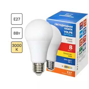 Лампа светодиодная Volpe E27 210-240 В 8 Вт груша матовая 640 лм теплый белый свет
