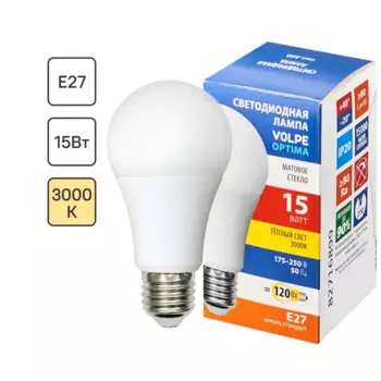 Лампа светодиодная Volpe E27 210-240 В 15 Вт груша матовая 1200 лм, теплый белый свет