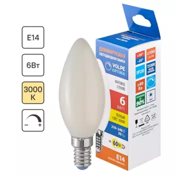 Лампа светодиодная Volpe филаментная свеча 6 Вт Е14 600 Лм матовая теплый белый свет